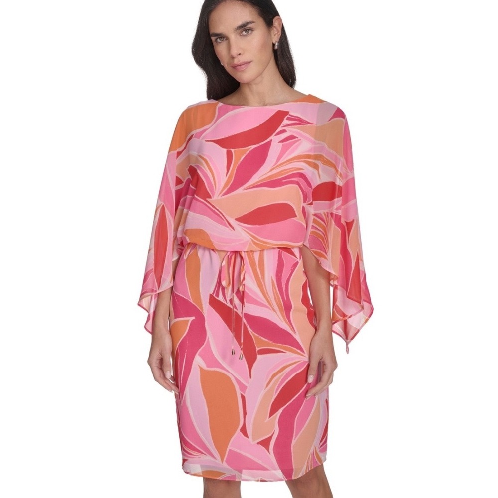 Jessica Howard Capelet Sheath Dress Women 12 New Abstract Pink Orange MSRP $119